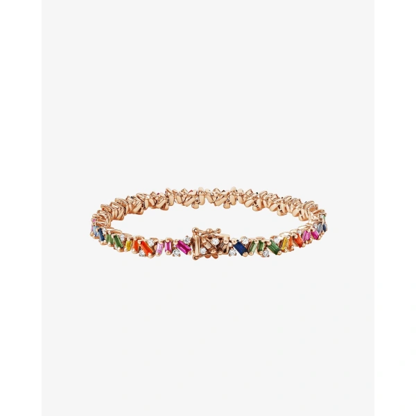 Suzanne Kalan Frenzy Rainbow Sapphire Tennis Bracelet in 18K Rose Gold | Fine Bracelets | Coveti