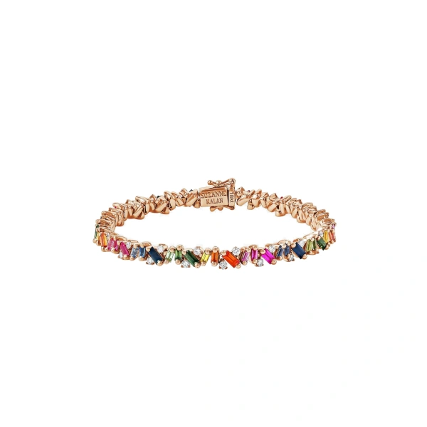 Suzanne Kalan Frenzy Rainbow Sapphire Tennis Bracelet in 18K Rose Gold | Fine Bracelets | Coveti