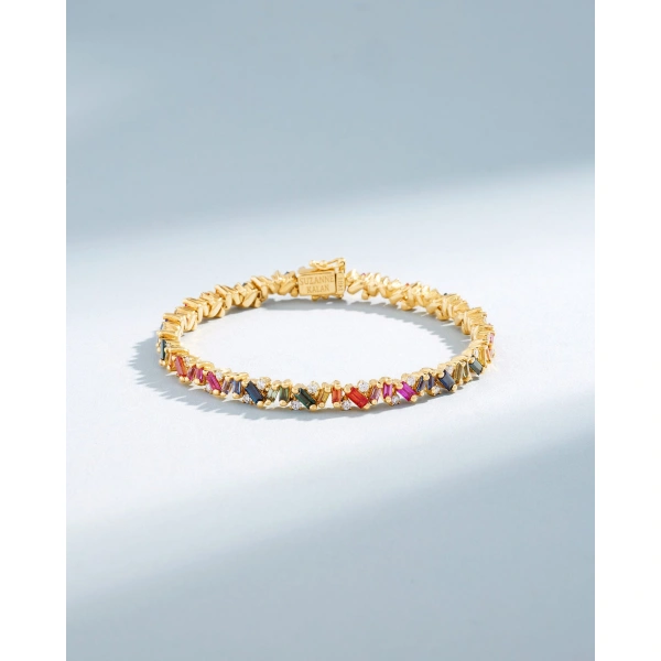 Suzanne Kalan Frenzy Rainbow Sapphire Tennis Bracelet in 18K Yellow Gold | Fine Bracelets | Coveti
