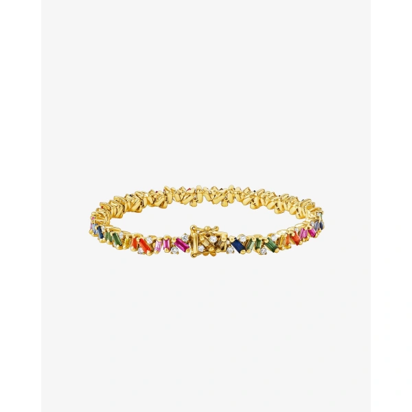 Suzanne Kalan Frenzy Rainbow Sapphire Tennis Bracelet in 18K Yellow Gold | Fine Bracelets | Coveti