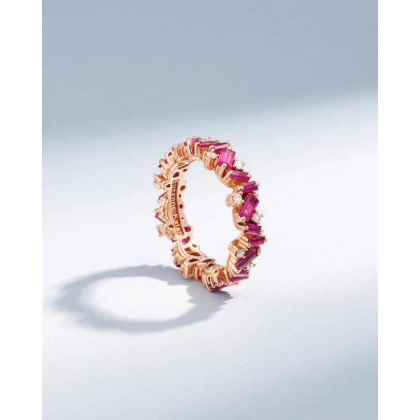 Suzanne Kalan Frenzy Ruby Eternity Band in 18K Rose Gold | Fine Rings | Coveti