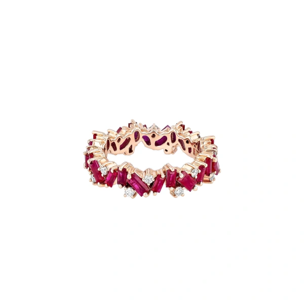 Suzanne Kalan Frenzy Ruby Eternity Band in 18K Rose Gold | Fine Rings | Coveti