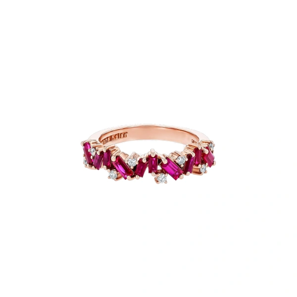 Suzanne Kalan Frenzy Ruby Half Band in 18K Rose Gold | Fine Rings | Coveti