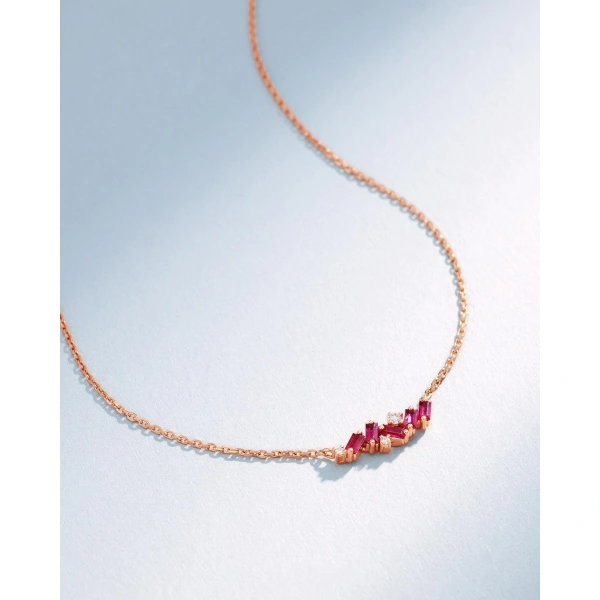 Suzanne Kalan Frenzy Ruby Mini Bar Pendant in 18K Rose Gold | Fine Necklaces | Coveti