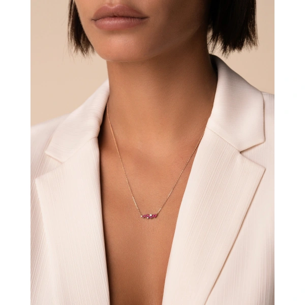 Suzanne Kalan Frenzy Ruby Mini Bar Pendant in 18K Rose Gold | Fine Necklaces | Coveti