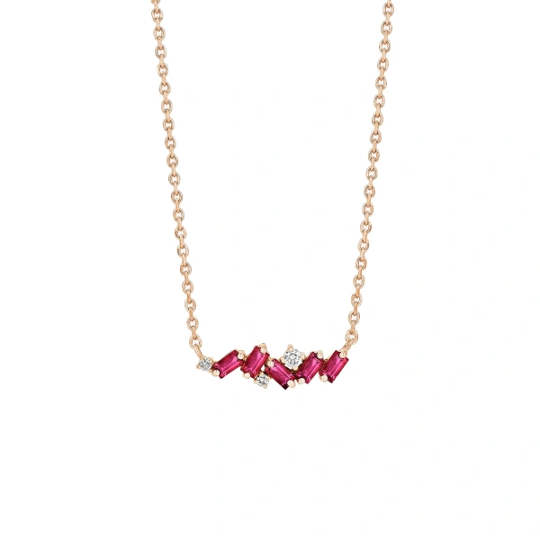 Suzanne Kalan Frenzy Ruby Mini Bar Pendant in 18K Rose Gold | Fine Necklaces | Coveti