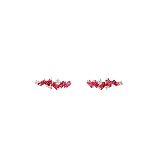 Suzanne Kalan Frenzy Studs in 18K Rose Gold, Ruby | Fine Earrings | Coveti