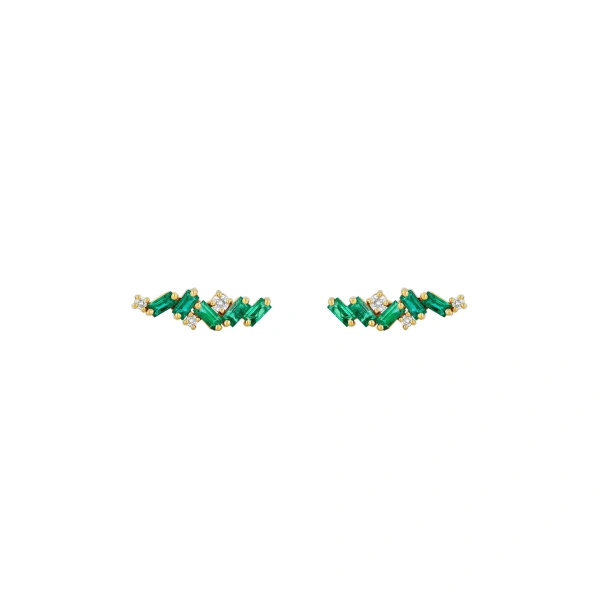 Suzanne Kalan Frenzy Studs in 18K Yellow Gold, Emerald | Fine Earrings | Coveti