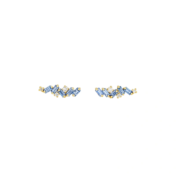 Suzanne Kalan Frenzy Studs in 18K Yellow Gold, Light Blue Sapphire | Fine Earrings | Coveti