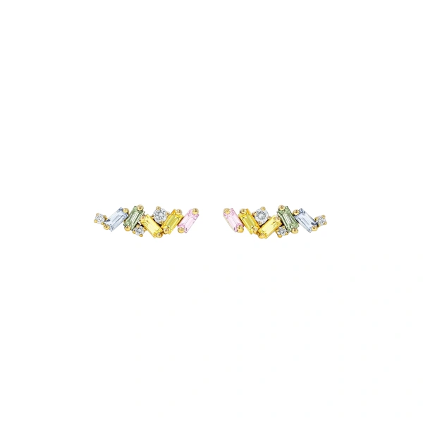 Suzanne Kalan Frenzy Studs in 18K Yellow Gold, Pastel Sapphire | Fine Earrings | Coveti