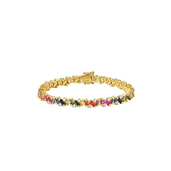 Suzanne Kalan Frenzy Tennis Bracelet in 18K Yellow Gold, Rainbow Sapphire | Fine Bracelets | Coveti