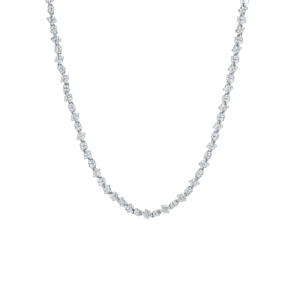 Suzanne Kalan Gilded Cluster Mini Chain Necklace in 18K White Gold | Fine Necklaces | Coveti