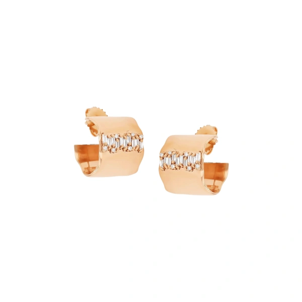 Suzanne Kalan Gilded Diamond Midi Hoops in 18K Rose Gold | Fine Earrings | Coveti