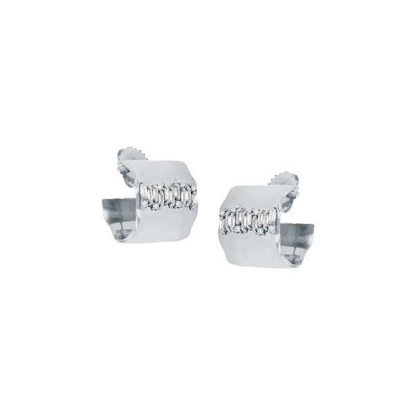 Suzanne Kalan Gilded Diamond Midi Hoops in 18K White Gold | Fine Earrings | Coveti