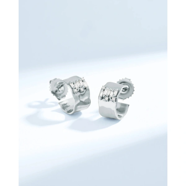 Suzanne Kalan Gilded Diamond Mini Hoops in 18K White Gold | Fine Earrings | Coveti