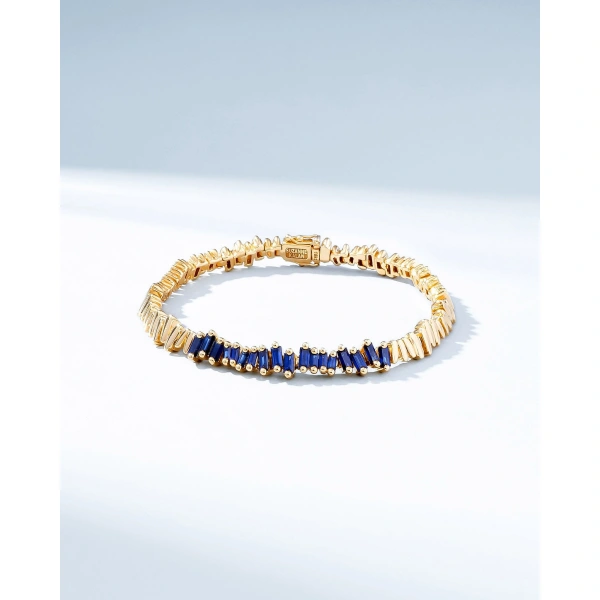 Suzanne Kalan Golden Dark Blue Sapphire ID Bracelet in 18K Yellow Gold | Fine Bracelets | Coveti