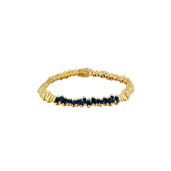 Suzanne Kalan Golden Dark Blue Sapphire ID Bracelet in 18K Yellow Gold | Fine Bracelets | Coveti