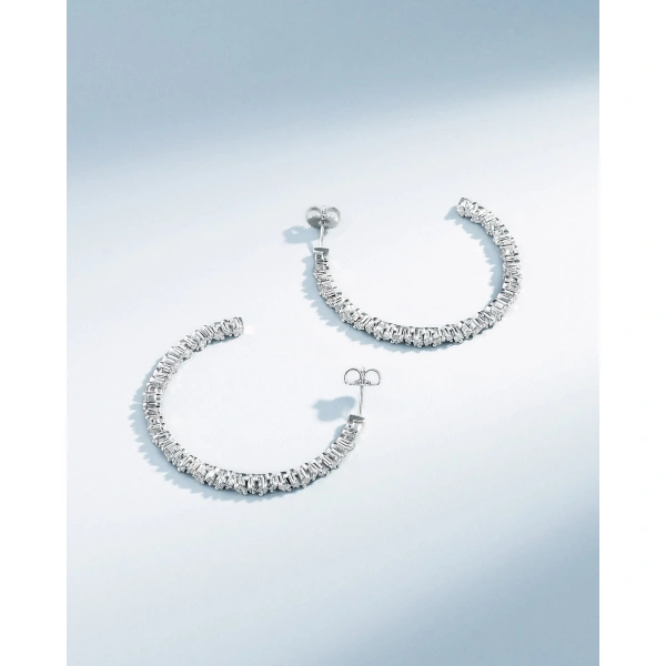 Suzanne Kalan Golden Diamond Midi Hoops in 18K White Gold | Fine Earrings | Coveti