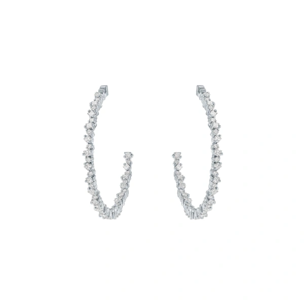 Suzanne Kalan Golden Diamond Midi Hoops in 18K White Gold | Fine Earrings | Coveti