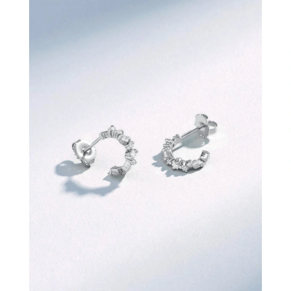 Suzanne Kalan Golden Diamond Mini Hoops in 18K White Gold | Fine Earrings | Coveti