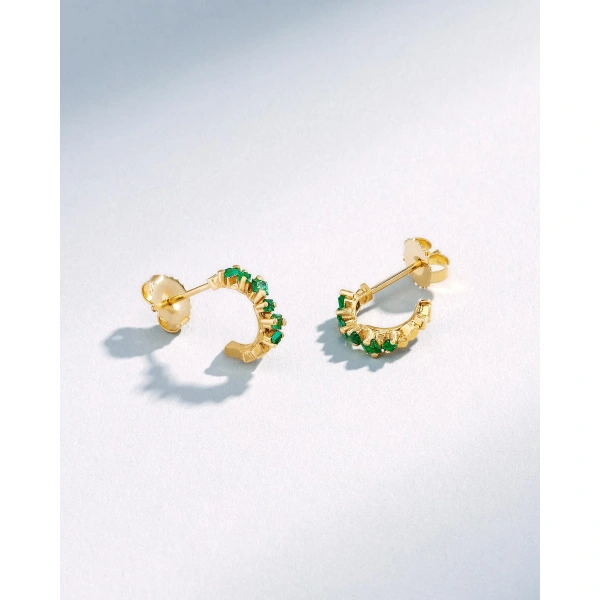 Suzanne Kalan Golden Emerald Mini Hoops in 18K Yellow Gold | Fine Earrings | Coveti