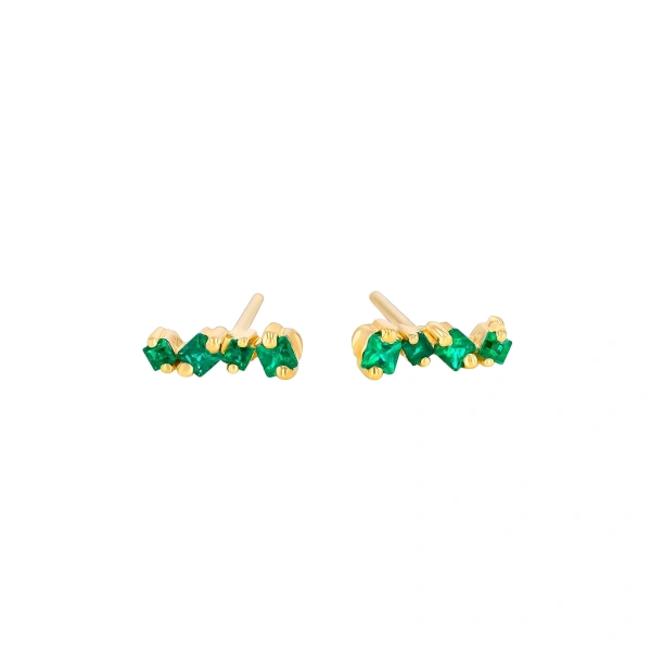 Suzanne Kalan Golden Emerald Mini Studs in 18K Yellow Gold | Fine Earrings | Coveti