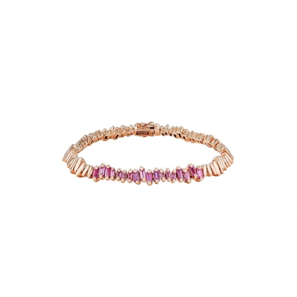 Suzanne Kalan Golden ID Bracelet in 18K Rose Gold, Pink Sapphire, Ref. AKB564-RG-PS | Fine Bracelets | Coveti