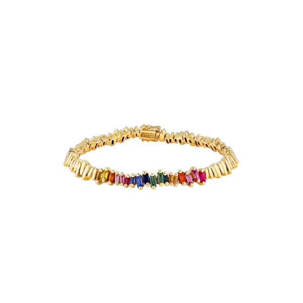 Suzanne Kalan Golden ID Bracelet in 18K Yellow Gold, Rainbow Sapphire, Ref. AKB570-YG-RS | Fine Bracelets | Coveti