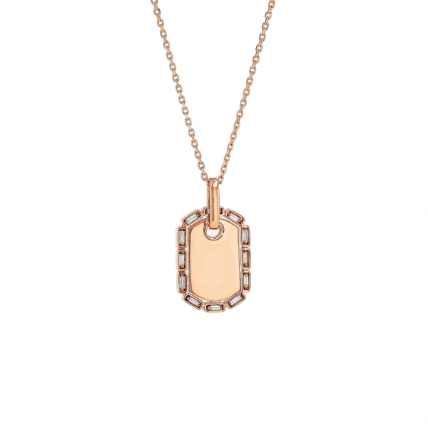 Suzanne Kalan Golden Midi Dog Tag Diamond Pendant in 18K Rose Gold | Fine Necklaces | Coveti