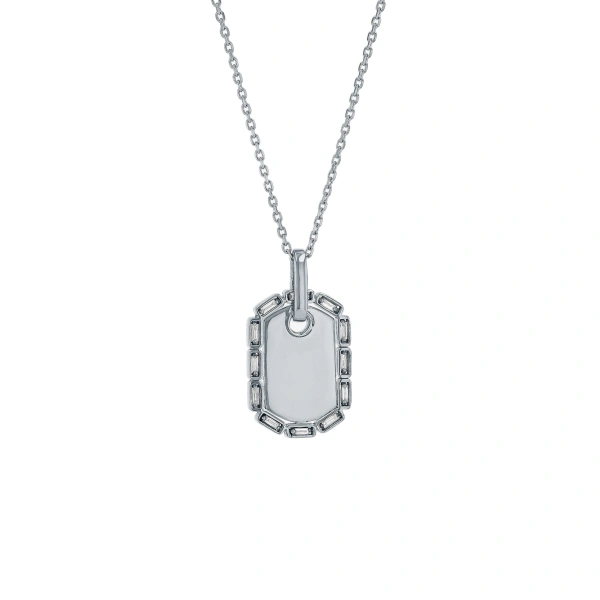 Golden Midi Dog Tag Diamond Pendant in 18K White Gold