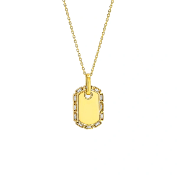 Golden Midi Dog Tag Diamond Pendant in 18K Yellow Gold