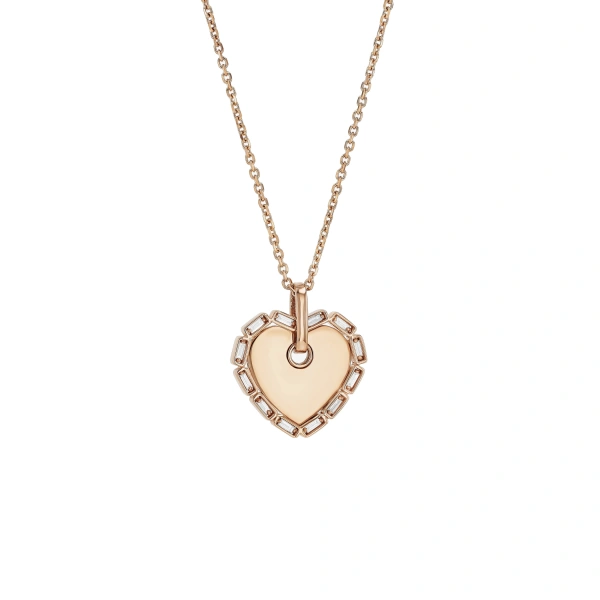 Suzanne Kalan Golden Midi Heart Diamond Pendant in 18K Rose Gold | Fine Necklaces | Coveti