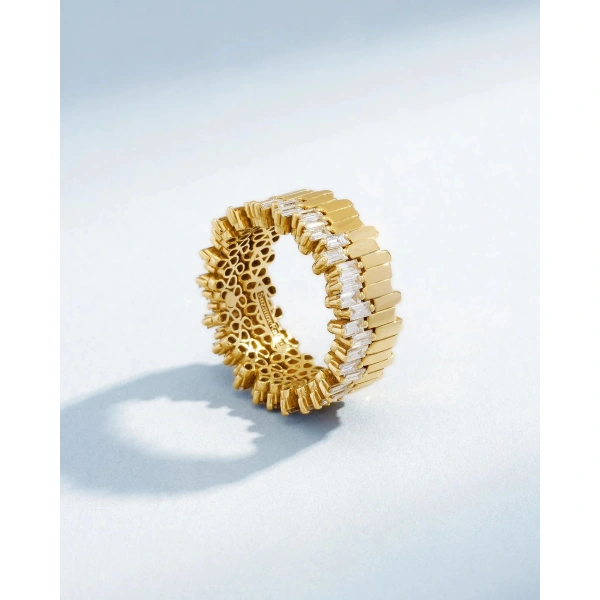 Suzanne Kalan Golden Midi Stacker Diamond Eternity Band in 18K Yellow Gold | Fine Rings | Coveti