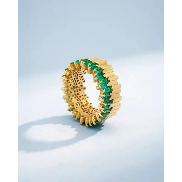Suzanne Kalan Golden Midi Stacker Emerald Eternity Band in 18K Yellow Gold | Fine Rings | Coveti