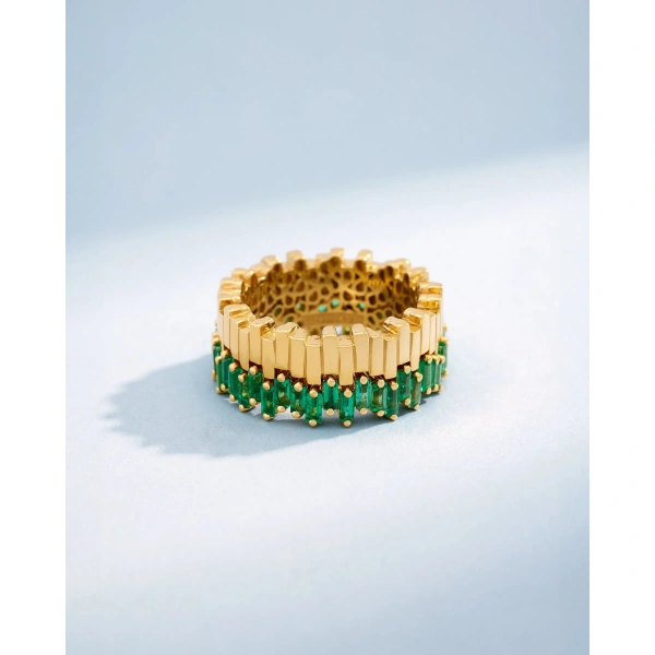 Suzanne Kalan Golden Midi Stacker Emerald Eternity Band in 18K Yellow Gold | Fine Rings | Coveti