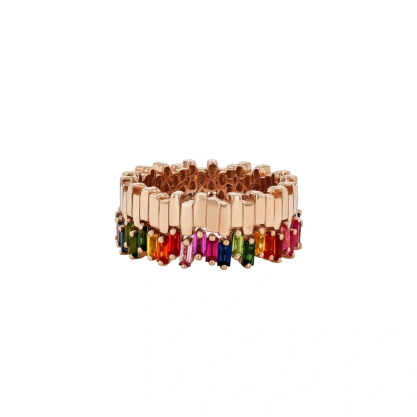 Suzanne Kalan Golden Midi Stacker Eternity Band in 18K Rose Gold, Rainbow Sapphire | Fine Rings | Coveti