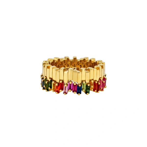 Golden Midi Stacker Eternity Band in 18K Yellow Gold, Rainbow Sapphire