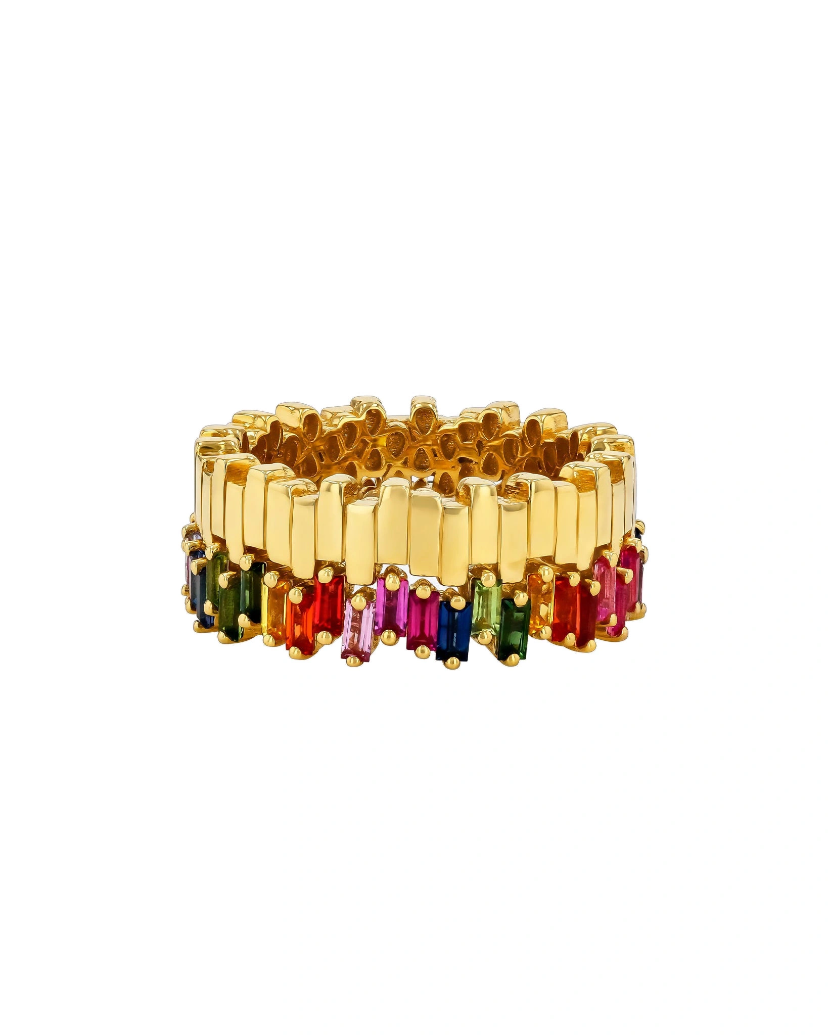 Suzanne Kalan Golden Midi Stacker Eternity Band in 18K Yellow Gold, Rainbow Sapphire Suzanne Kalan Golden Midi Stacker Eternity Band in 18K Yellow Gold, Rainbow Sapphire | Fine Rings | Coveti