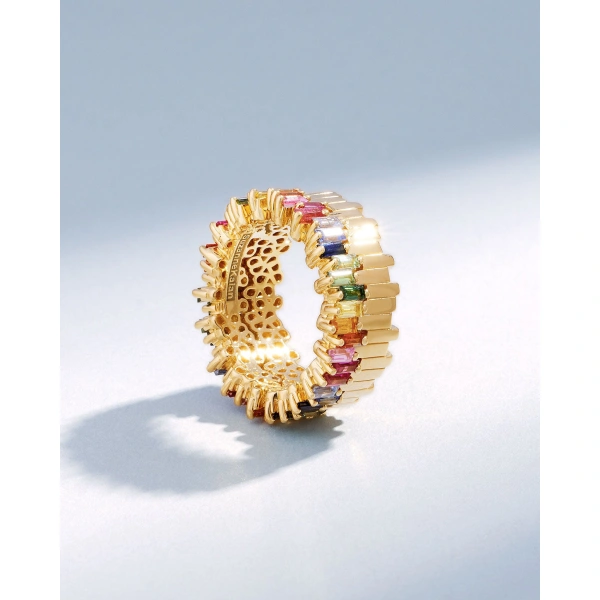 Suzanne Kalan Golden Midi Stacker Rainbow Sapphire Eternity Band in 18K Yellow Gold | Fine Rings | Coveti