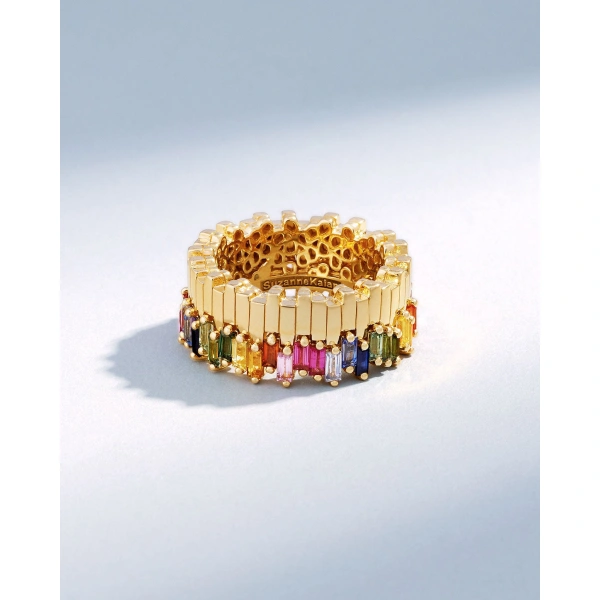 Suzanne Kalan Golden Midi Stacker Rainbow Sapphire Eternity Band in 18K Yellow Gold | Fine Rings | Coveti