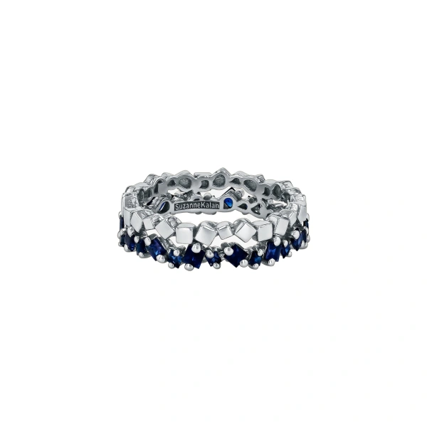Golden Mini Dark Blue Sapphire Eternity Band in 18K White Gold