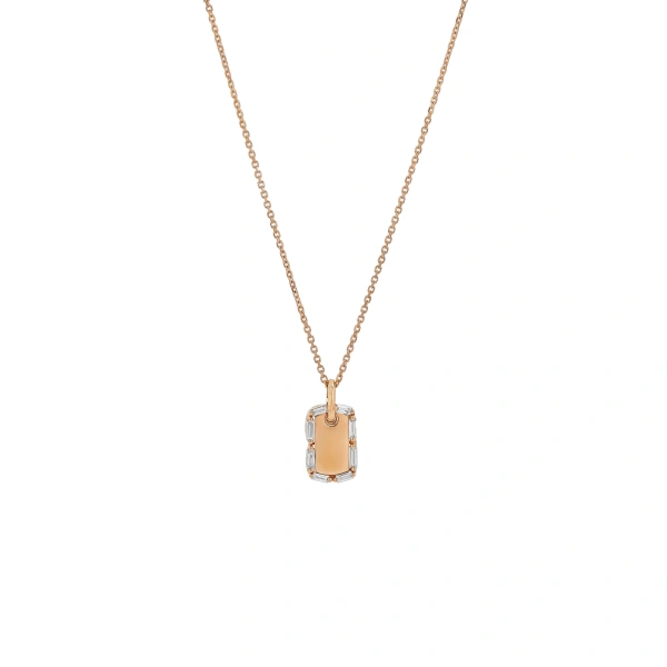 Golden Mini Dog Tag Diamond Pendant in 18K Rose Gold