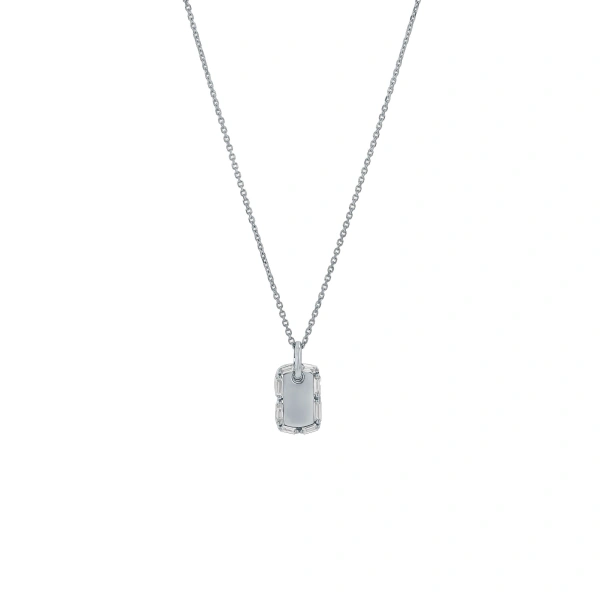 Golden Mini Dog Tag Diamond Pendant in 18K White Gold