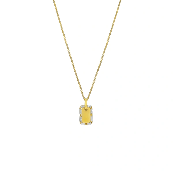 Suzanne Kalan Golden Mini Dog Tag Diamond Pendant in 18K Yellow Gold | Fine Necklaces | Coveti