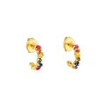 Suzanne Kalan Golden Mini Hoops in 18K Yellow Gold, Rainbow Sapphire | Fine Earrings | Coveti