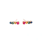 Suzanne Kalan Golden Mini Studs in 18K Rose Gold, Rainbow Sapphire | Fine Earrings | Coveti