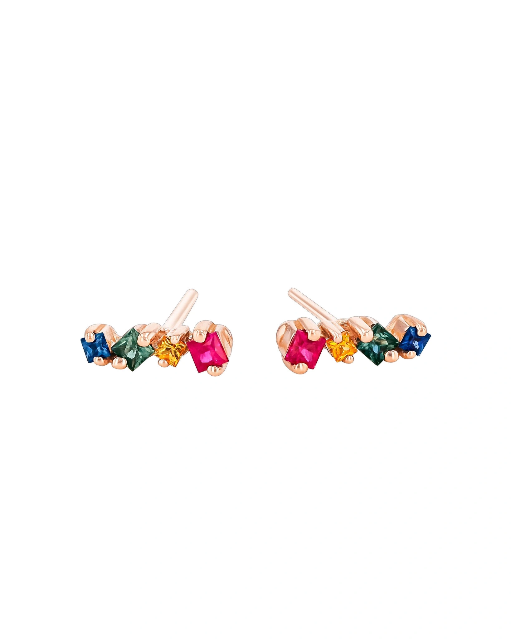 Suzanne Kalan Golden Mini Studs in 18K Rose Gold, Rainbow Sapphire Suzanne Kalan Golden Mini Studs in 18K Rose Gold, Rainbow Sapphire | Fine Earrings | Coveti