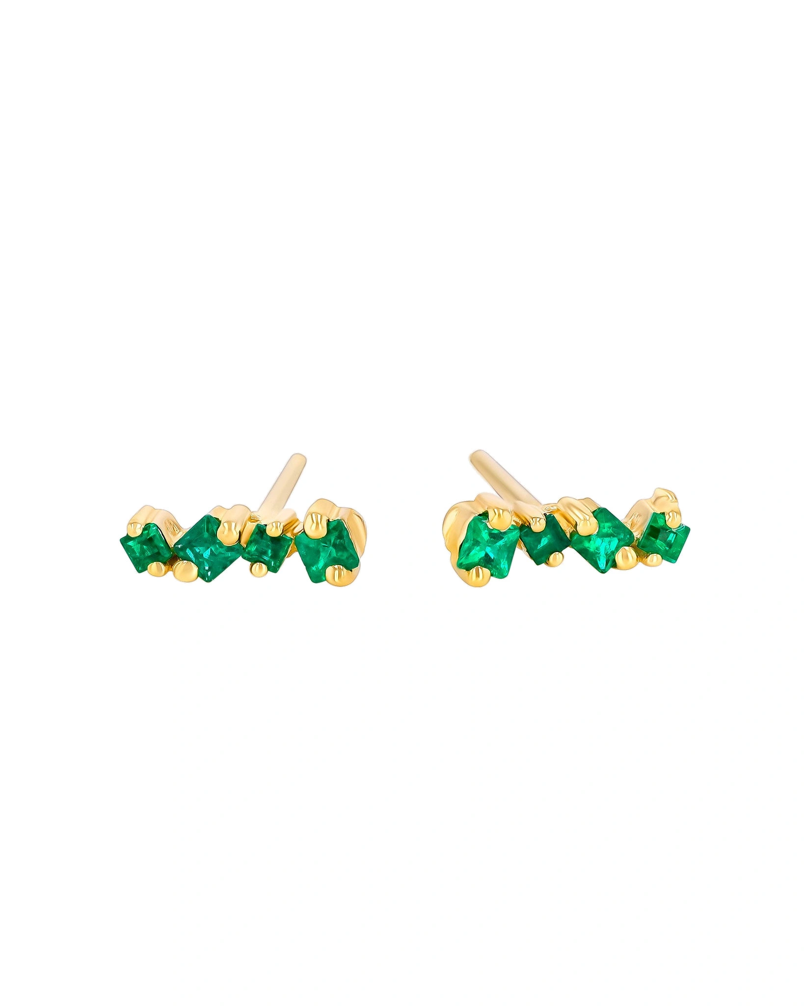 Suzanne Kalan Golden Mini Studs in 18K Yellow Gold, Emerald Suzanne Kalan Golden Mini Studs in 18K Yellow Gold, Emerald | Fine Earrings | Coveti