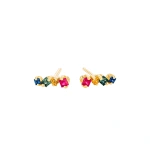 Suzanne Kalan Golden Mini Studs in 18K Yellow Gold, Rainbow Sapphire | Fine Earrings | Coveti