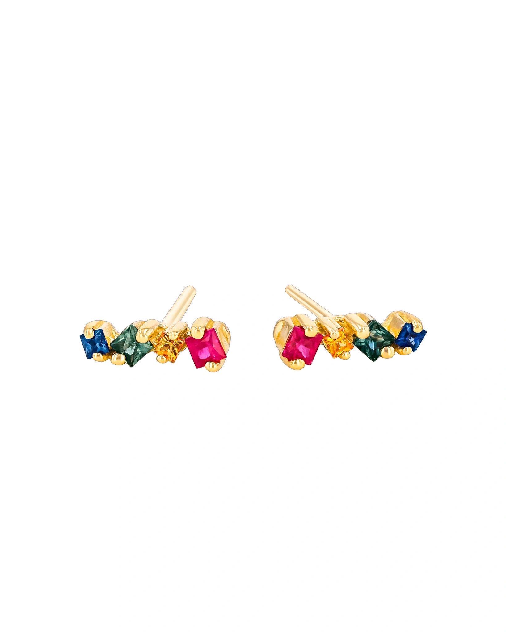 Suzanne Kalan Golden Mini Studs in 18K Yellow Gold, Rainbow Sapphire Suzanne Kalan Golden Mini Studs in 18K Yellow Gold, Rainbow Sapphire | Fine Earrings | Coveti